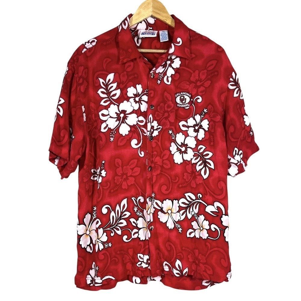 Spike Sports Oklahoma Sooners Hawaiian Camp Shirt Mens XL Red floral OU Fan